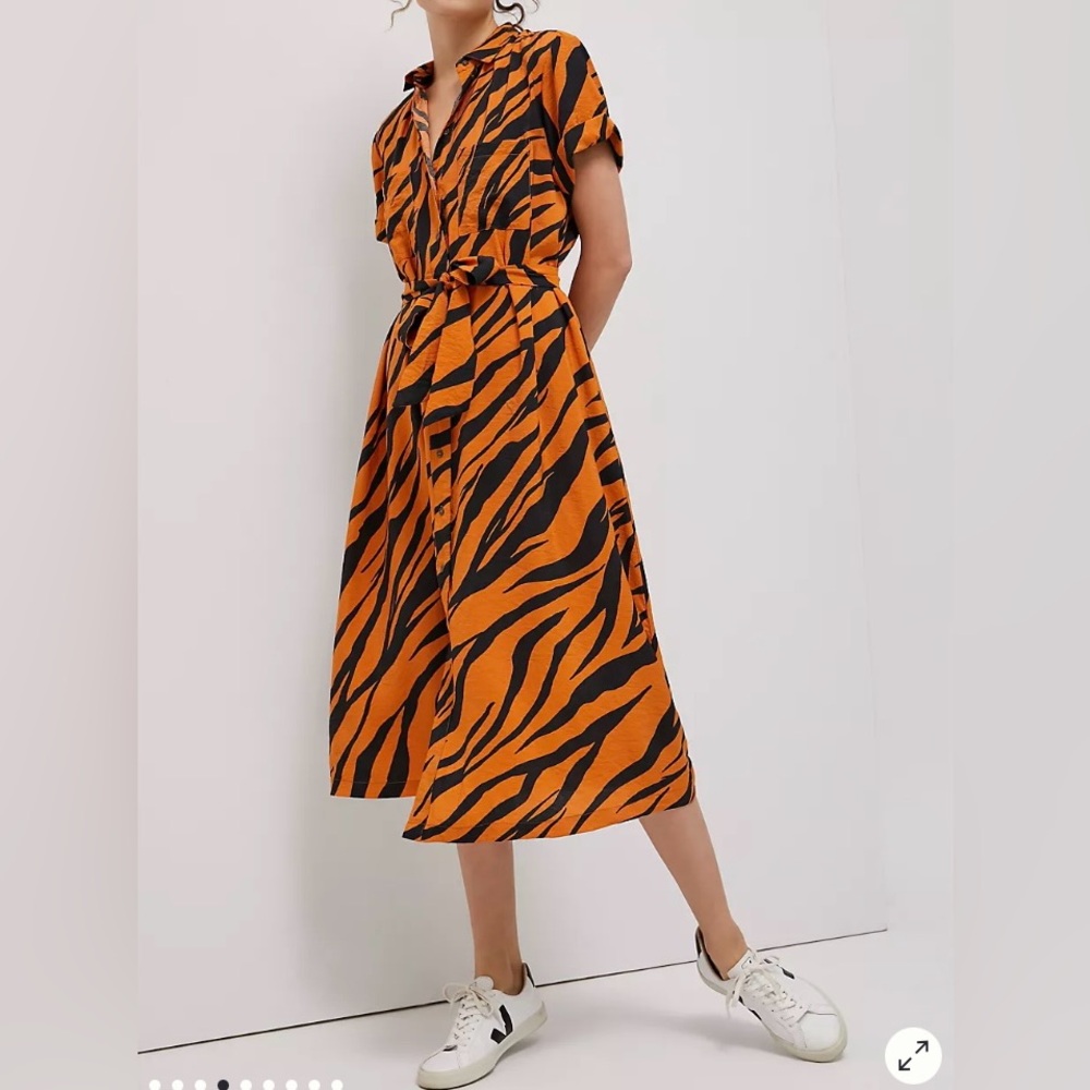 Anthropologie brand Maeve Tereza Tiger Print Midi Dress